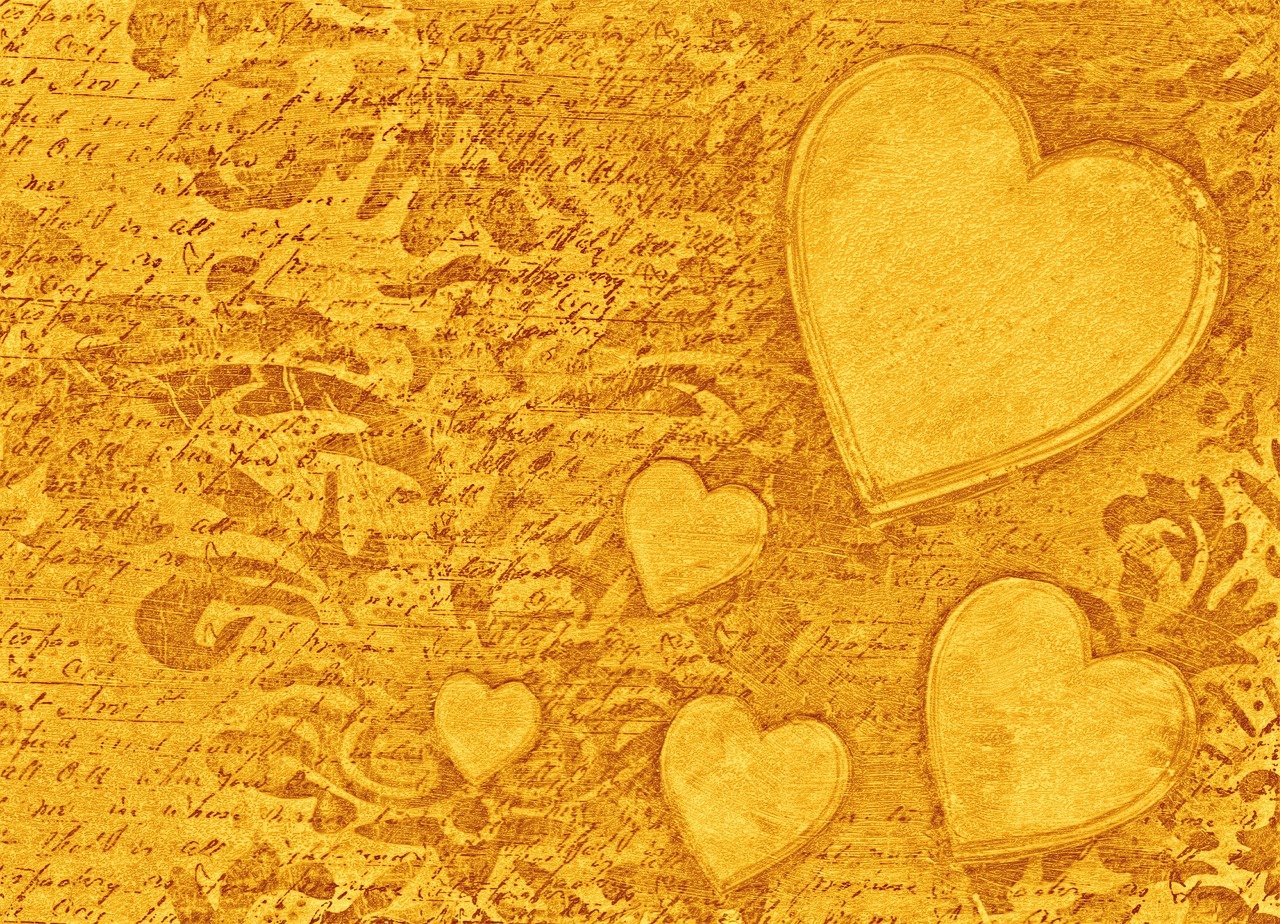 gold heart background, gold background, hearts