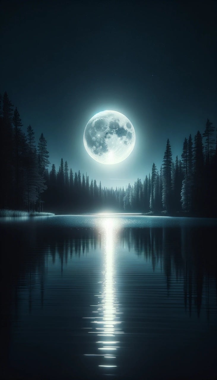 ai generated, lake, full moon