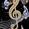 treble clef, music, note, clef, sound, melody, musical note, glittering, gold, ai generated