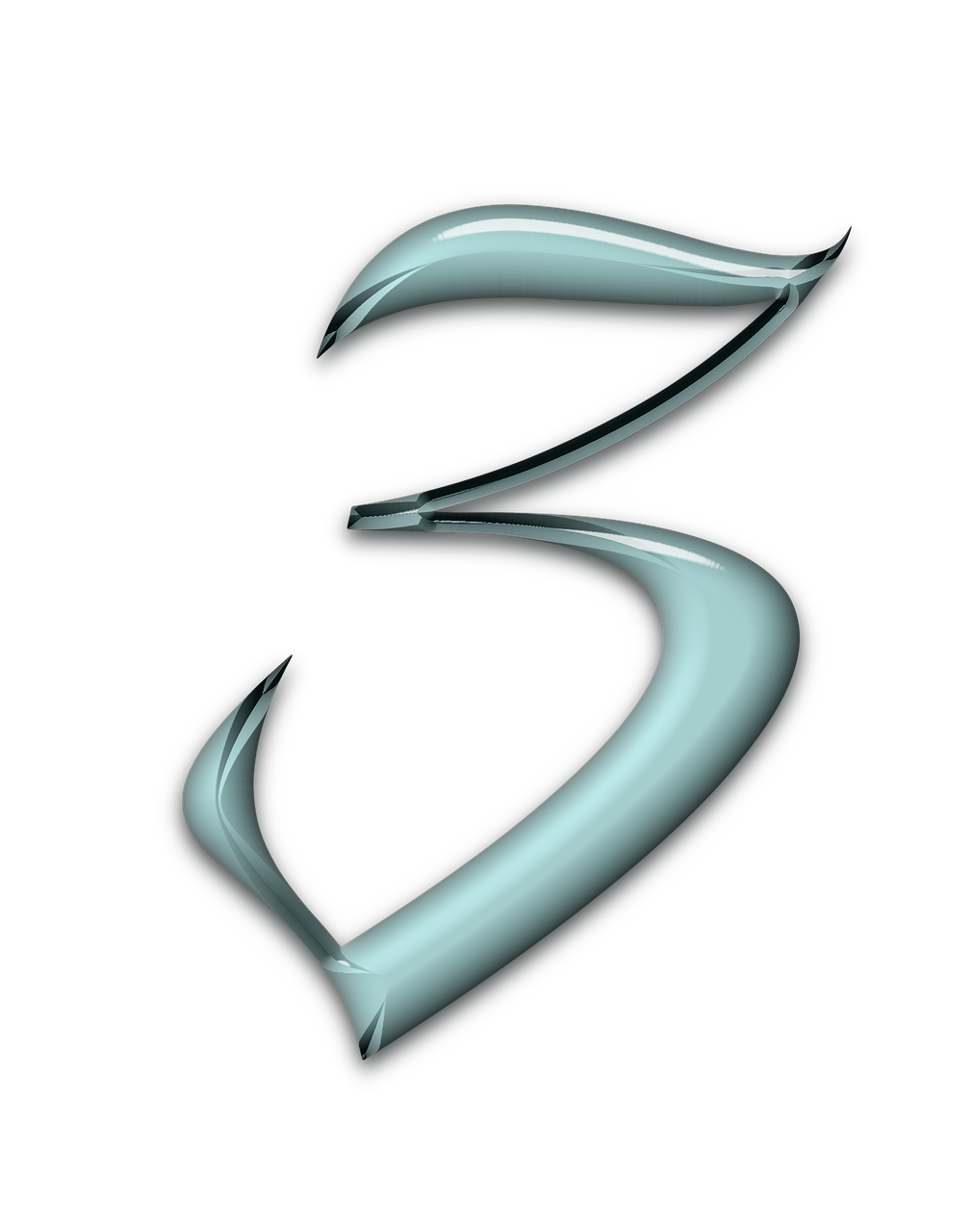 design, numbers, bevel, aqua, glass, blue, 3, three