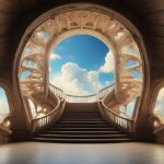 ai generated, stairs, heaven, clouds, nature, sunset, cloudscape, cloudy, horizon, sunlight, daylight