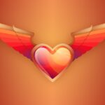 love, heart, wings, valentine day, orange love, orange heart