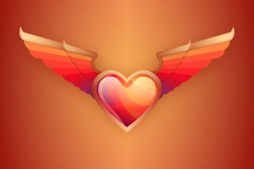 love, heart, wings, valentine day, orange love, orange heart