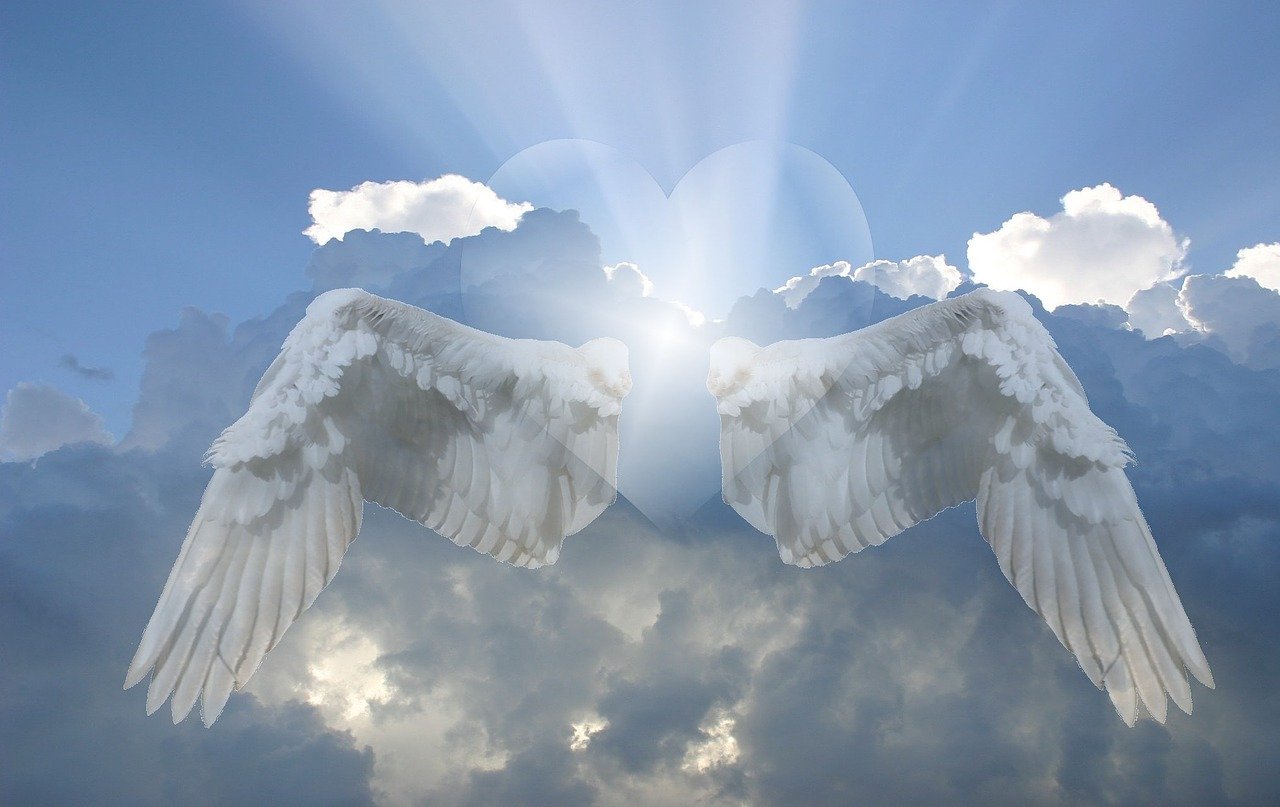 heart, angel, wing, nature, love, romance, flying heart, feelings, heaven, clouds, affection