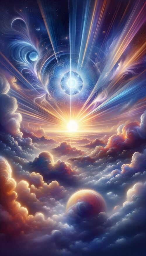 spiritual, mystic, sacred, new age, dimension, light, glow, cosmos, imagination, fantasy, meditation, source, creation, energy, higher self, guide, protector, spiritual guidance, the essential self, clouds, sun, mandala, nature, and generated