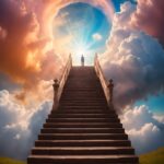 ai generated, ladder, dream, heaven, ascension, nature, architecture, clouds, steps, light, darling, god