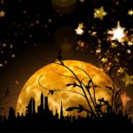 night, stars, heaven, silhouettes, city, houses, be amazed, light, wonder, space, moon, moonlight, seem, seem to be, full moon, romance, mystical, wonder, wonder, wonder, wonder, wonder, moon, moon, moonlight, full moon