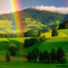 rainbow, hills, trees, grasslands, green grass, fields, meadows, landscape, nature, rural, countryside, rainbow, rainbow, rainbow, rainbow, rainbow