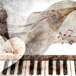 music, grades, scrapbooking, clef, heart, rose, keyboard, notenblatt, volume, staves, lines, piece of music, background, watercolor, multicoloured, artistic, texture, background image, design, grungy, splashes of color, art, abstract, vintage