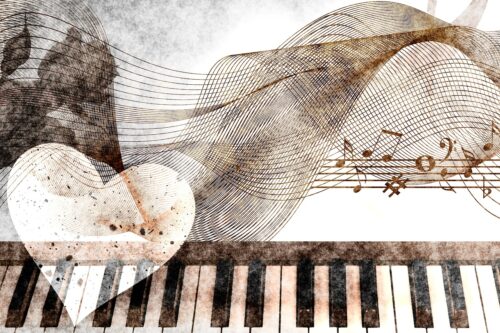 music, grades, scrapbooking, clef, heart, rose, keyboard, notenblatt, volume, staves, lines, piece of music, background, watercolor, multicoloured, artistic, texture, background image, design, grungy, splashes of color, art, abstract, vintage