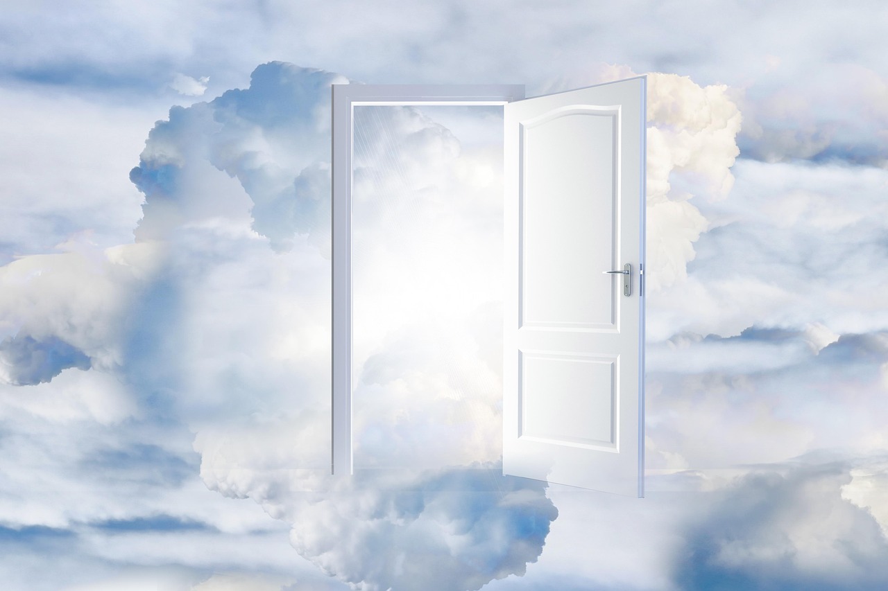 faith, door, gate, gate of heaven, transition, clouds, landscape, beyond, heaven, shine, majestic, religion, light, horizon, the end, resurrection, rebirth, vision, christian, nature, christianity