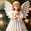 ai generated, christmas, angel, figurine, doll, decor, holiday, decoration, celebration, gold, ornament, golden, festive, bokeh
