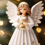 ai generated, christmas, angel, figurine, doll, decor, holiday, decoration, celebration, gold, ornament, golden, festive, bokeh