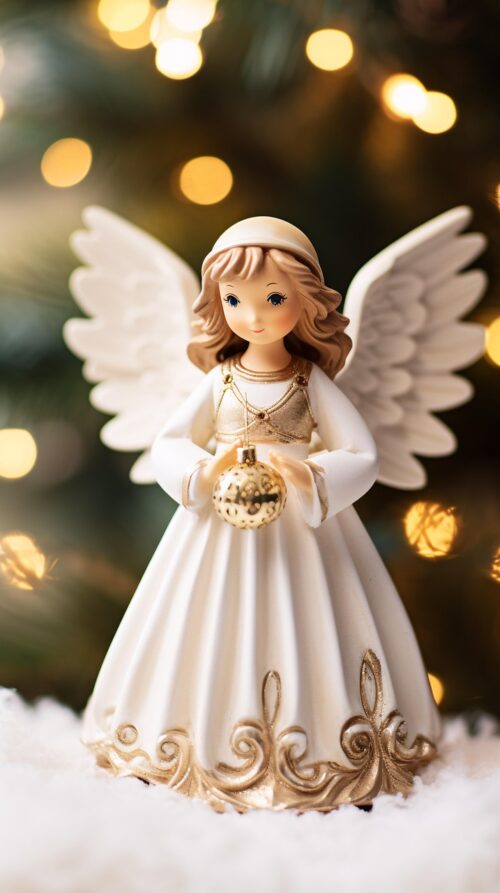 ai generated, christmas, angel, figurine, doll, decor, holiday, decoration, celebration, gold, ornament, golden, festive, bokeh