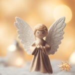 ai generated, christmas, angel, figurine, doll, decor, holiday, decoration, celebration, gold, ornament, golden, festive, bokeh