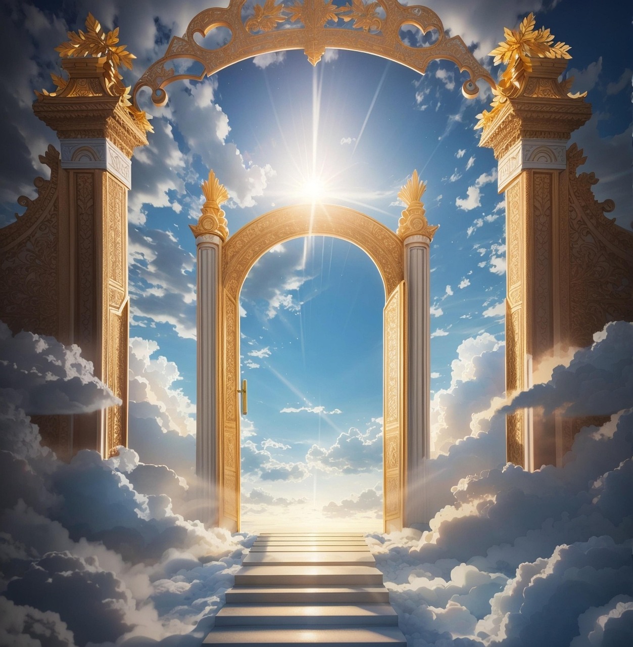 ai generated, door, gate, sky, clouds, heaven, mysticism, fairytale, nature, art, abstract, modern art, magic, dream, fantasy