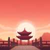 ai generated, asian, temple, wallpaper, asia, architecture, travel, minimalist, minimalism, aesthetic, digital art