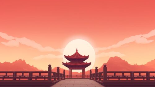 ai generated, asian, temple, wallpaper, asia, architecture, travel, minimalist, minimalism, aesthetic, digital art