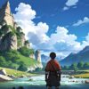 adventure, forest, sky, nature, mountain, cloud, streams, boy, animation, create ai