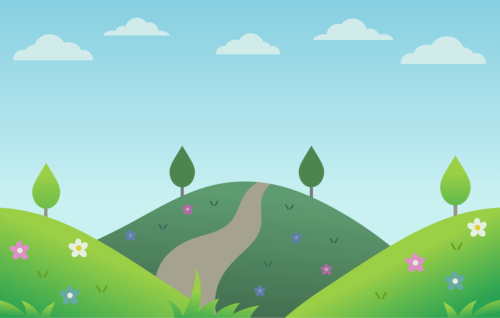hill, tree, mountain, landscape, clouds, forest, peaceful, nature, drawing, cartoon
