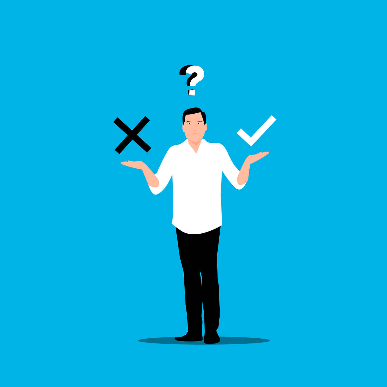decision, confused, uncertain, ethics, choice, wrong, correct, negative, cartoon, sign, symbol, poll, question, thinking, anxiety, problem, trouble, right, comparison, doubt, unsure, choose