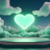heart, green background, stage, platform, heart background, placeholder, stage background, sky background, green clouds, green, nature, clouds, sky, ai generated
