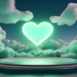 heart, green background, stage, platform, heart background, placeholder, stage background, sky background, green clouds, green, nature, clouds, sky, ai generated