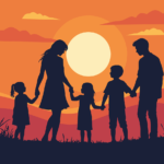 family, togetherness, love, bonding, sunset, unity, connection, parenthood, children, warmth, harmony, silhouette, peace, relationships, nature, caregiving, support, outdoors, sentimental, happiness, belonging, book cover