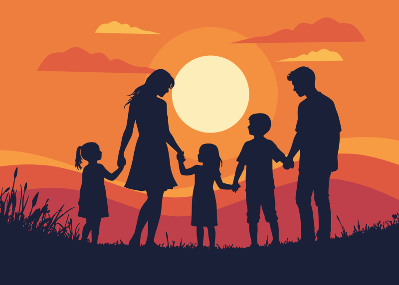 family, togetherness, love, bonding, sunset, unity, connection, parenthood, children, warmth, harmony, silhouette, peace, relationships, nature, caregiving, support, outdoors, sentimental, happiness, belonging, book cover