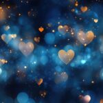 hearts, love, heart background, glowing, romantic, glowing hearts, bokeh, light, abstract love, dreamy, blue, sparkles, romantic design, dreamy lights, ai generated