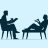 consultation, therapy, therapist, silhouette, people, psychology, man, woman, mental health, sitting, chair, conversation, taking notes, writing, listening, speaking, sad, health