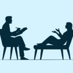 consultation, therapy, therapist, silhouette, people, psychology, man, woman, mental health, sitting, chair, conversation, taking notes, writing, listening, speaking, sad, health