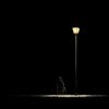 man, sitting, lamppost, lamp, post, light, dark, night, alone, silhouette, chair, person, solitude, mystery, shadow, urban, loneliness, thoughtful, pensive, contemplation, quiet, evening, outside, outdoors, ai generated