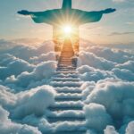heaven, clouds, spiritual, divine, ascension, light, religious, ethereal, god, jesus, holy, sky, peaceful, tranquil, stairs, pathway, hope, faith, paradise, glory, ai generated