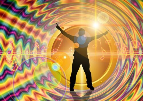 to dance, music, grades, treble clef, sound, concert, musician, notenblatt, clef, volume, tonkunst, sheet music, staves, lines, melody, piece of music, composition, compose, multicoloured, to dye, disco, discotheque, party, to celebrate, good mood, woman, dancer
