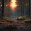 ai generated, forest path, sunset, trees, woods, forest, nature, landscape, forest, forest, forest, forest, forest