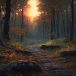 ai generated, forest path, sunset, trees, woods, forest, nature, landscape, forest, forest, forest, forest, forest
