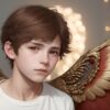 ai generated, boy, angel, wings, feathers, divine, heavenly, beauty, devotional, supernal, religious, portrait