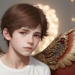 ai generated, boy, angel, wings, feathers, divine, heavenly, beauty, devotional, supernal, religious, portrait