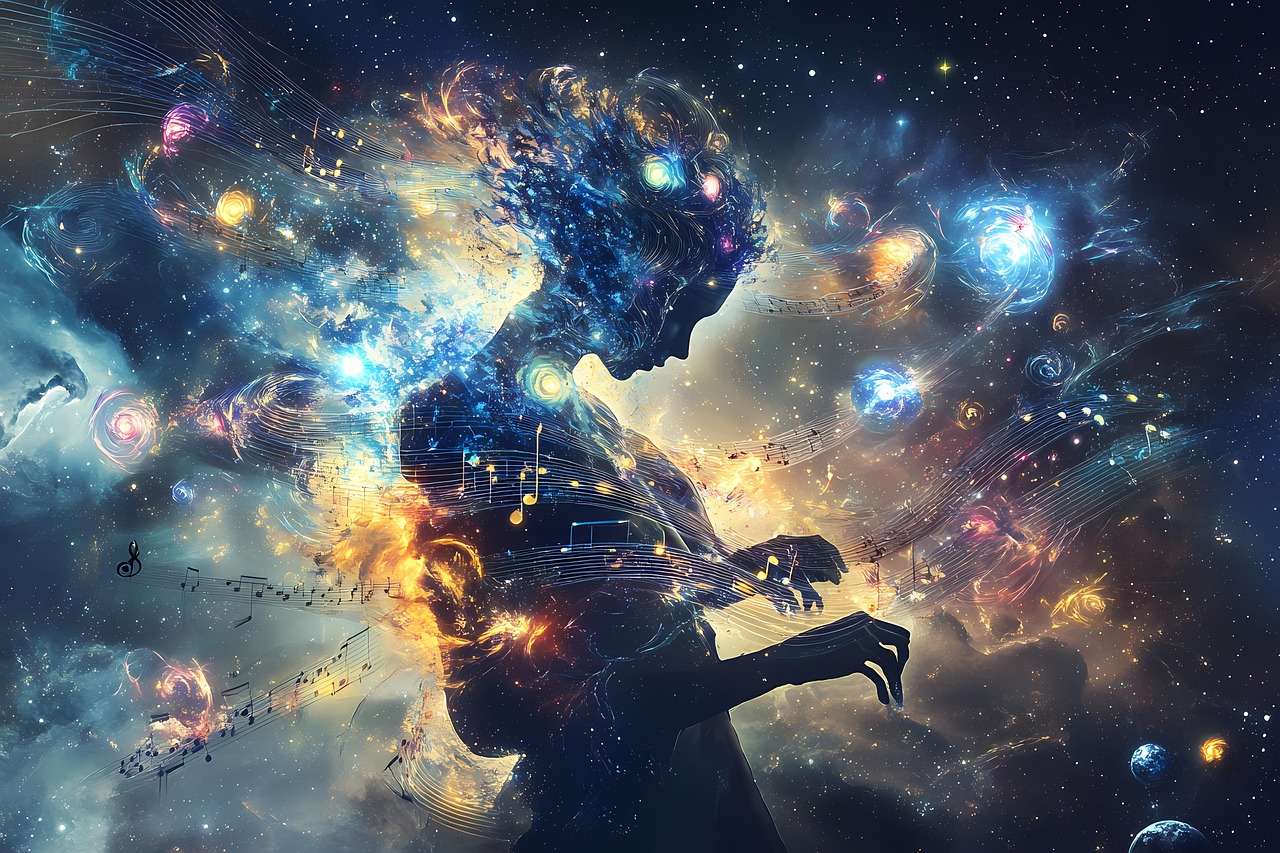 ai generated, cosmic, music, galaxy, universe, violin, art, stars, planets, fantasy, surreal, orchestra, space, harmony, celestial, creative, notes, melody, artistic, abstract, colorful, astronomy, dreamlike, energy, night, cosmos