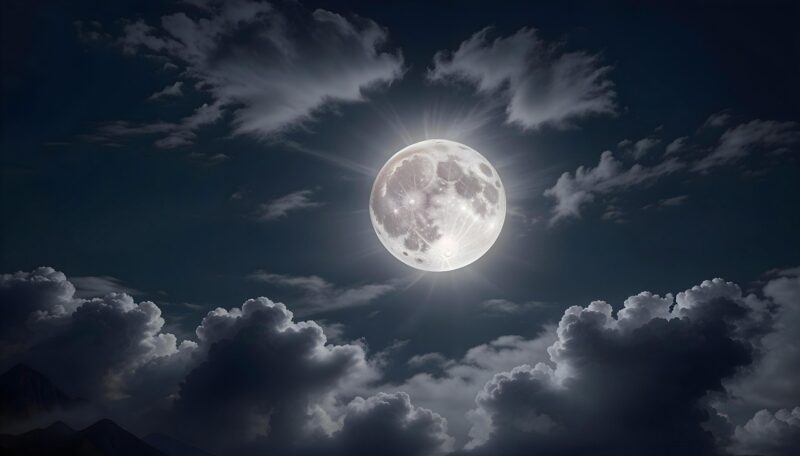 ai generated, moon, night, illuminating, full moon, dark, moody, clouds, bright, night sky, astronomy, nature, sky