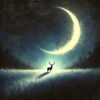 ai generated, deer, moon, nature, moonlight, night, crescent, fantasy, silhouette
