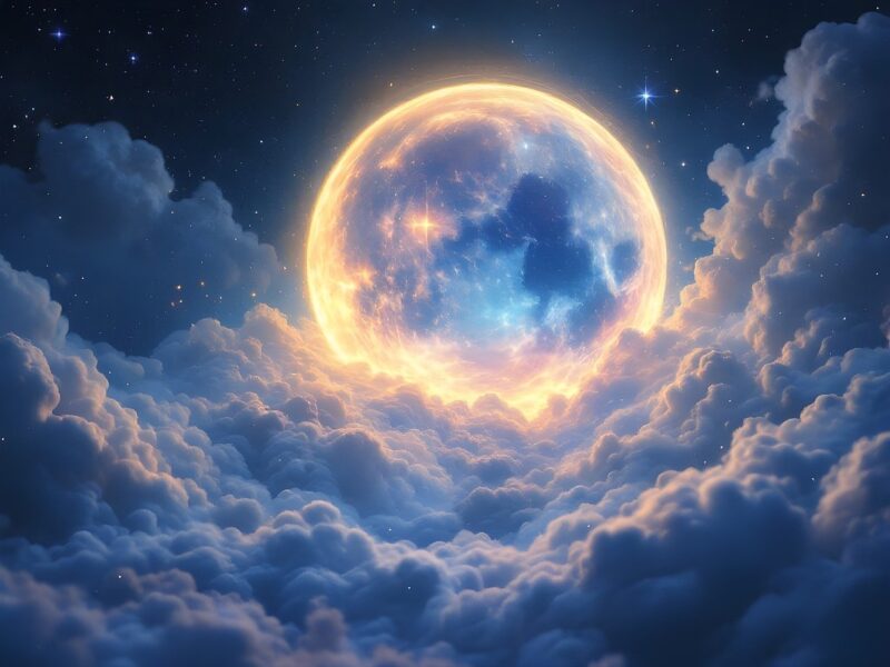 ai generated, moon, nature, glow, light, surreal, fantasy, dreamy, universe, stars, clouds