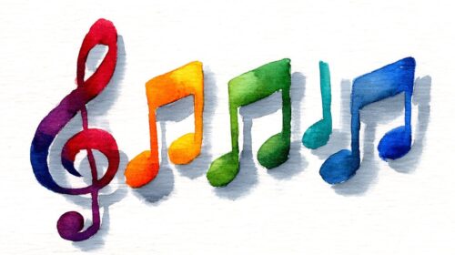 ai generated, music, note, colorful, treble, symbol, watercolor, art, paint, abstract, melody, sound, splash, drawing, design, bright, clef, pattern, fun, expression, graphic, rhythm, creative, harmony