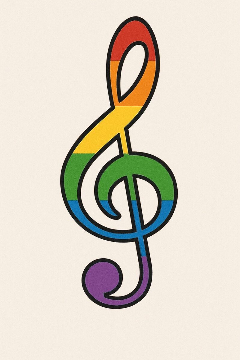proud, nature, rainbow, multicoloured, rainbow colors, lgbtq, background, queer, tolerance, gender, outing, equality, diversity, individuality, gender equality, self-determination, acceptance, human rights, civil courage, enlightenment, clef, treble clef, ai generated