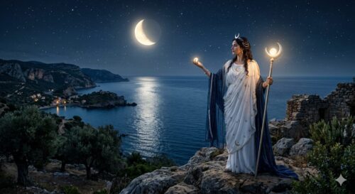 Dee Lunari Classiche: Forza Femminile e Luce Notturna nel Mediterraneo