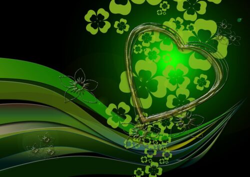background, heart, love, green, texture, abstract, fractal, template, lines, waves, move, swing, rotation, circle, light, reflection, bokeh, leaves