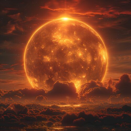 ai generated, sun, nature, planet, distant, fire, scenic, clouds, beauty, landscape