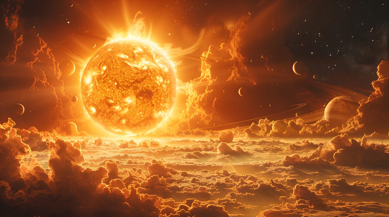 ai generated, sun, nature, planets, world, astronomy, universe, clouds, landscape