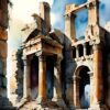 ai generated, ruins, architecture, watercolor, painting, ancient, art, columns, culture, legacy, historical, history